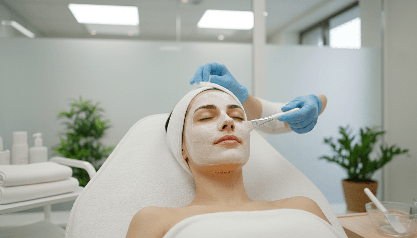 Relaxed woman with eyes closed receiving a gentle lash treatment in a beauty salon