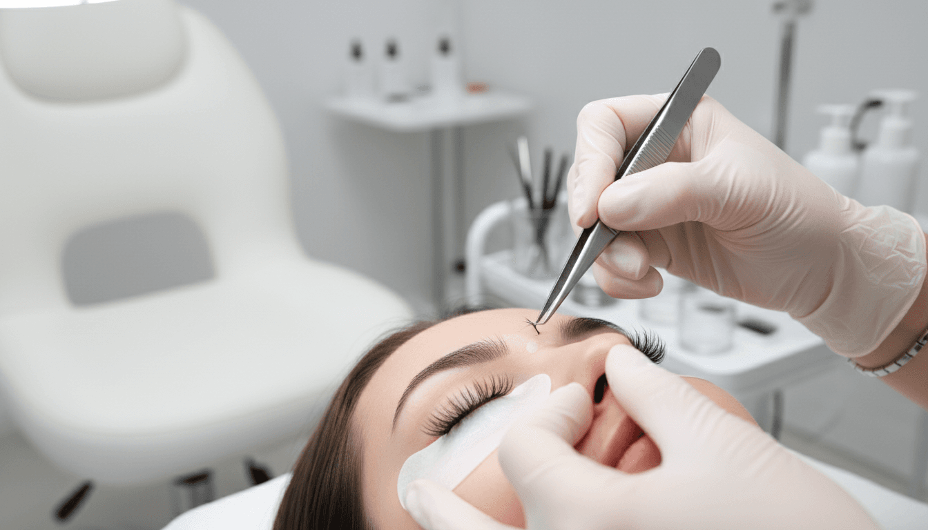 Professional lash artist working in a bright London studio