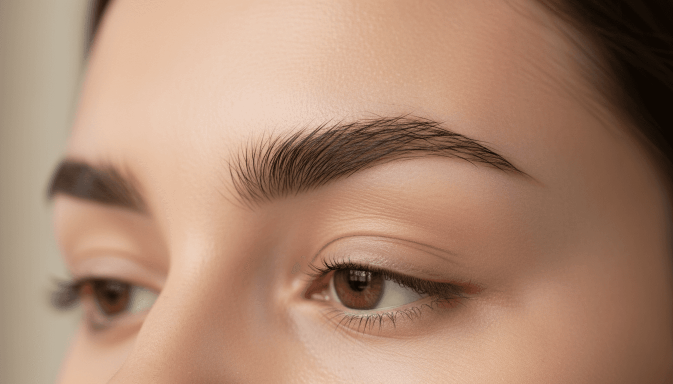 Shaped and tinted eyebrow close up on clean skin