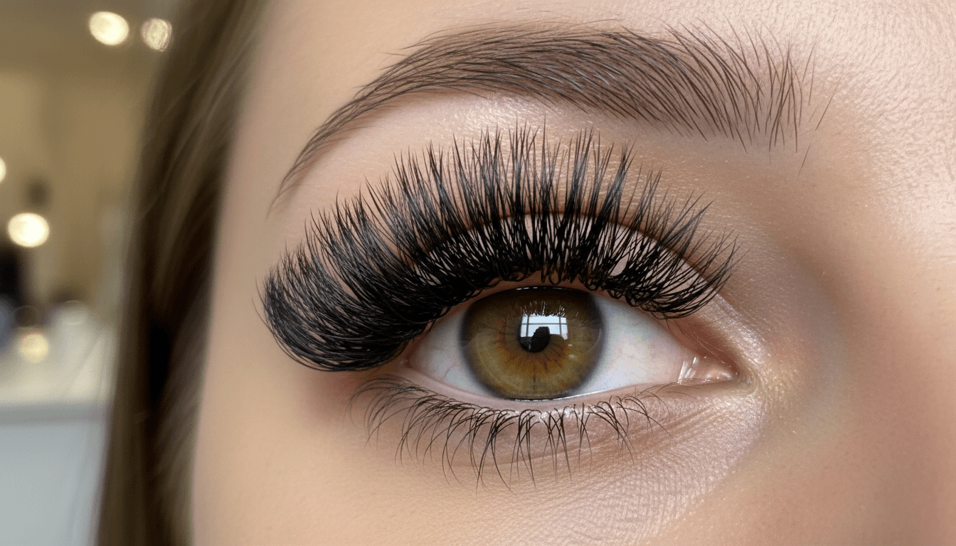 Volume lash extensions on open eye with dramatic look