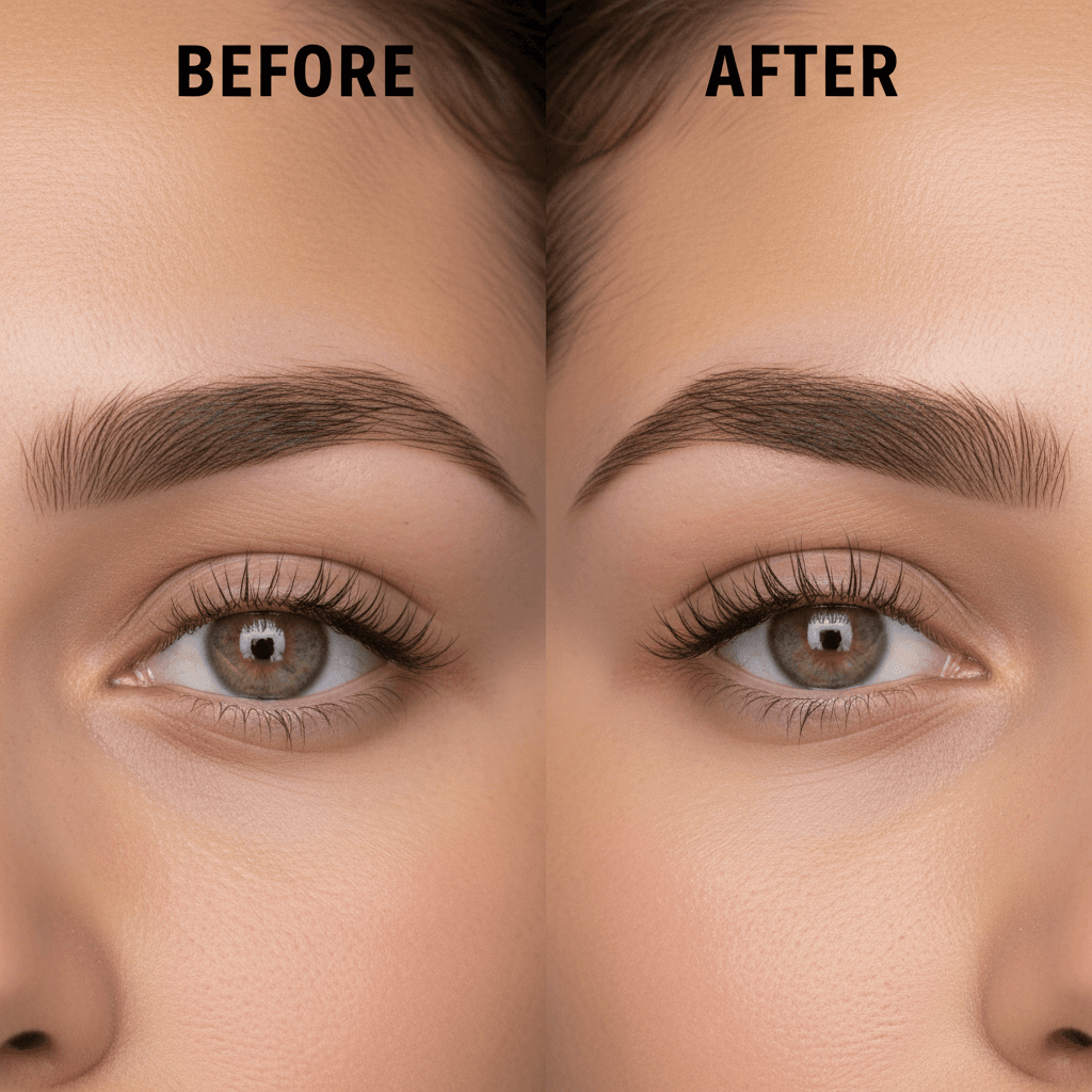 Microbladed brows with fine hair strokes on sparse brows in London