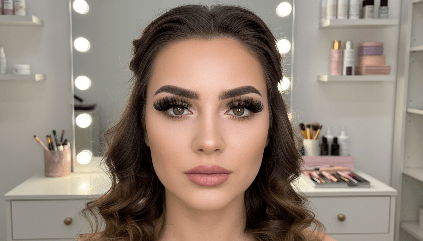 Finished volume lash set with a lifted, open-eyed look