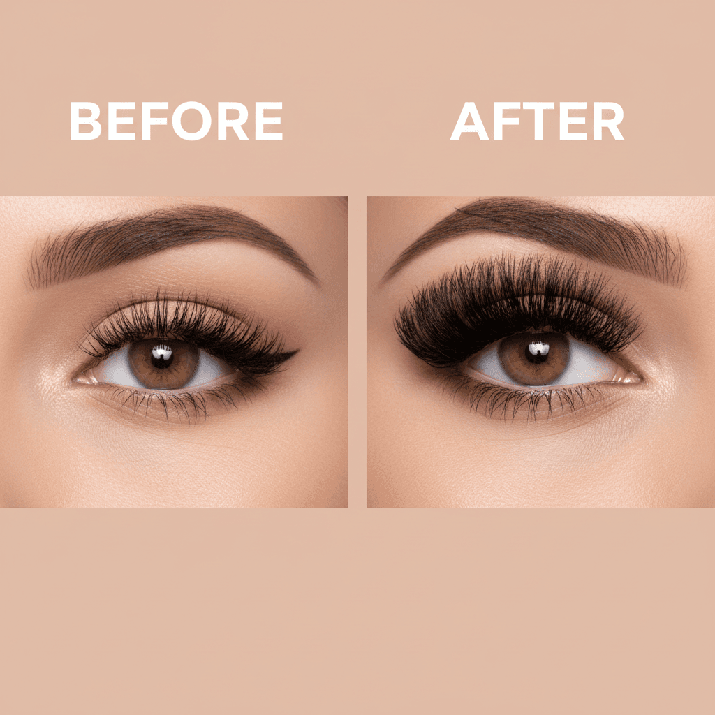 Dramatic lash transformation with professional eyelash extensions applied