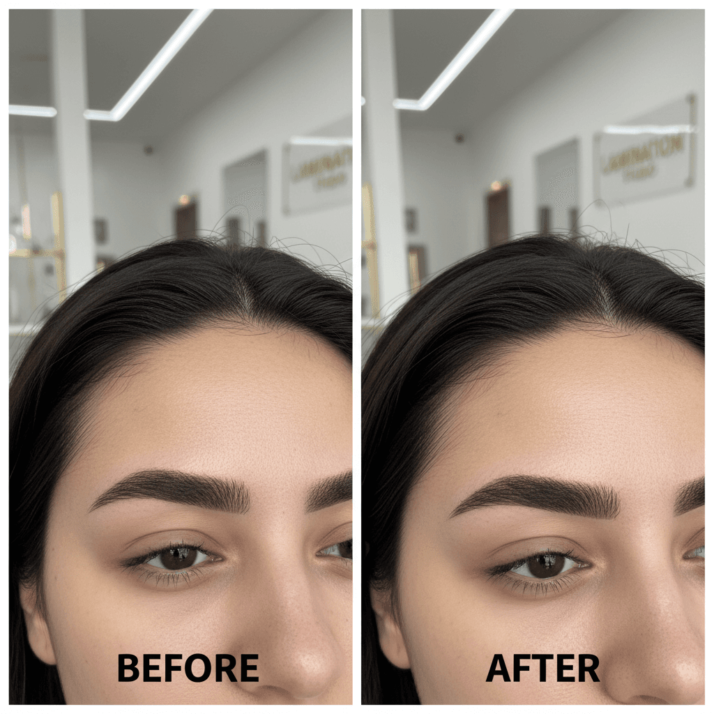 Lamination result on naturally dense brows after a single session