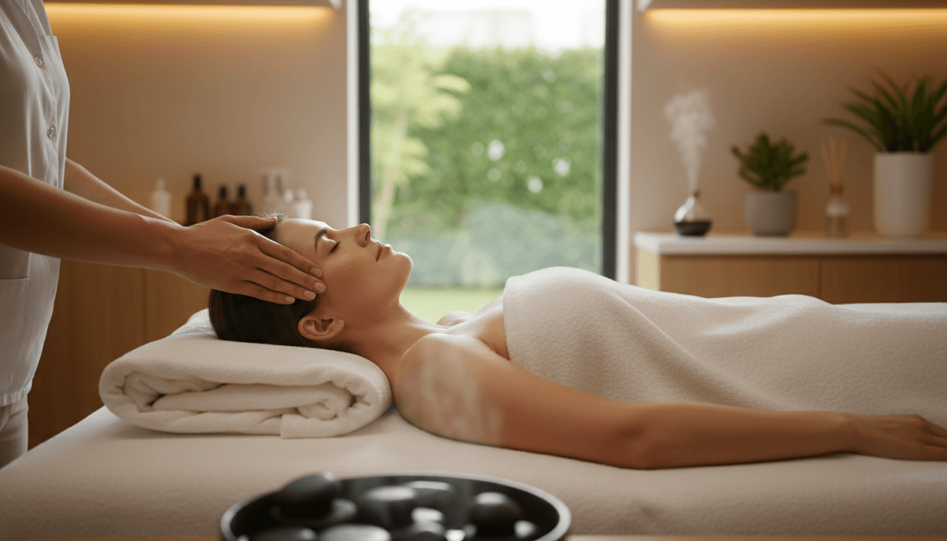 Client relaxing during a lash service in a calm, comfortable studio setting