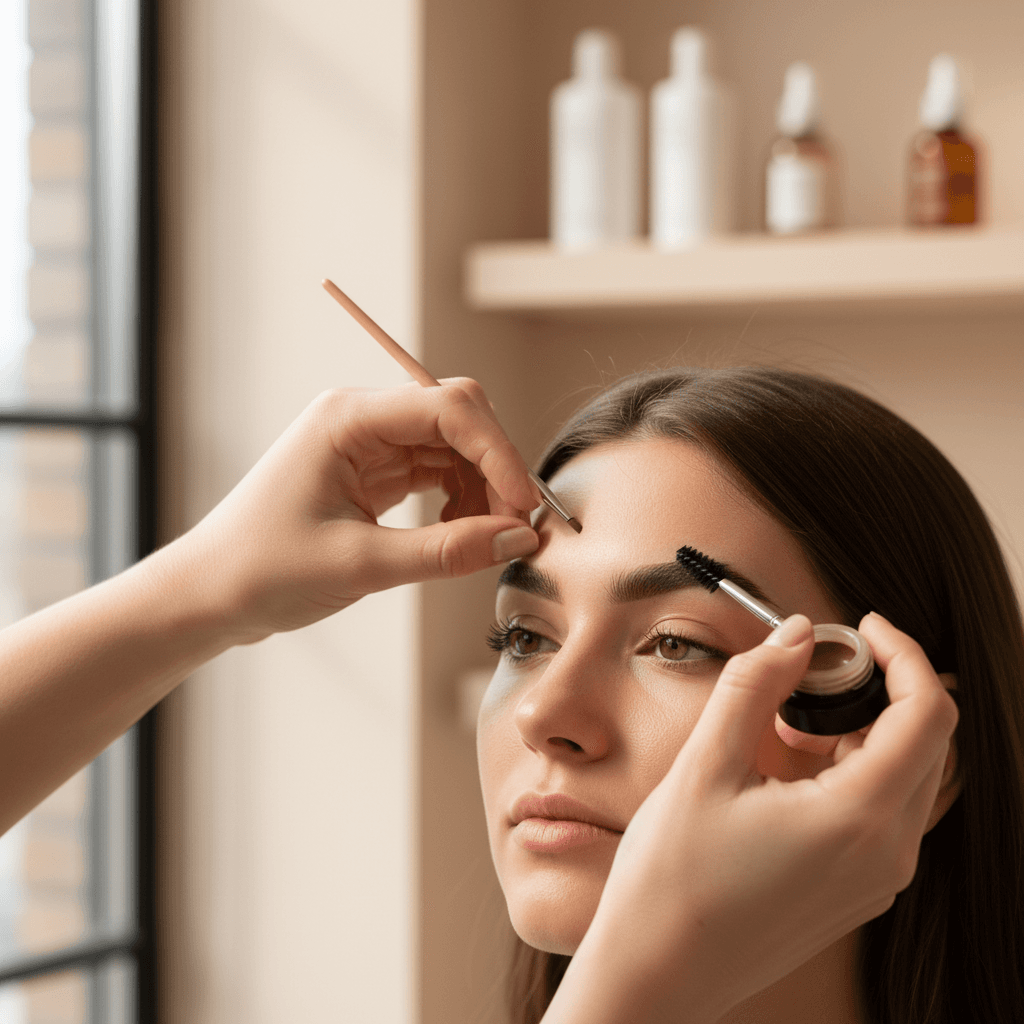 Professional eyebrow treatment session