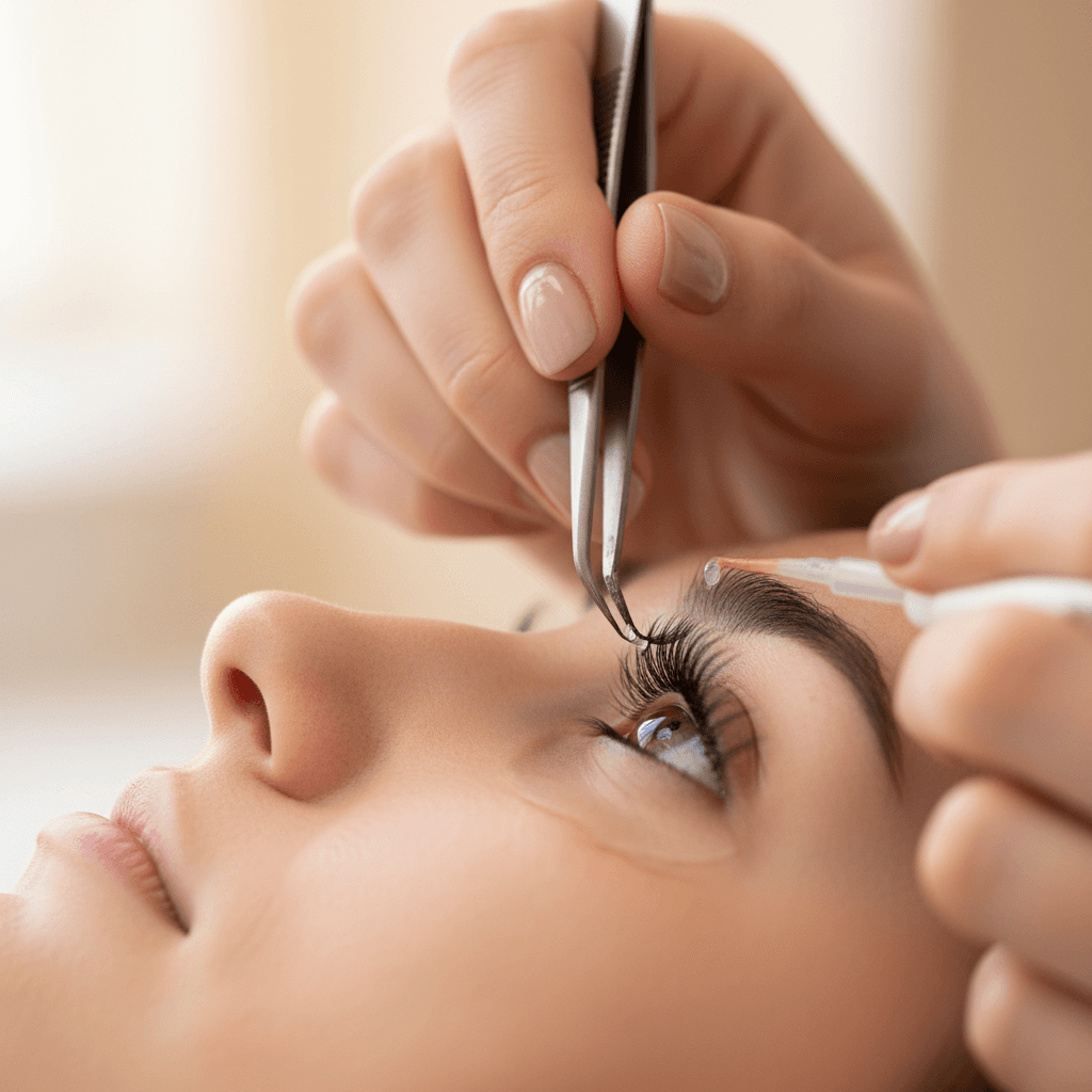 Lash artist applying eyelash extensions