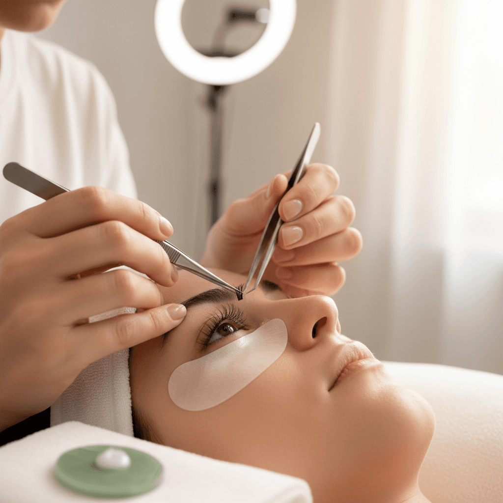 Eyelash extension application in professional studio