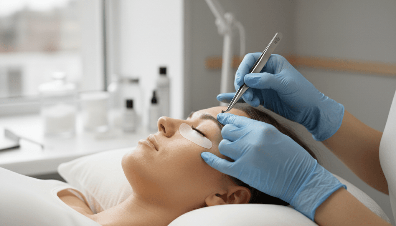 Eyelash extension application in professional salon